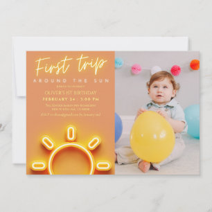 Invitation Premier voyage autour du soleil photo 1er annivers