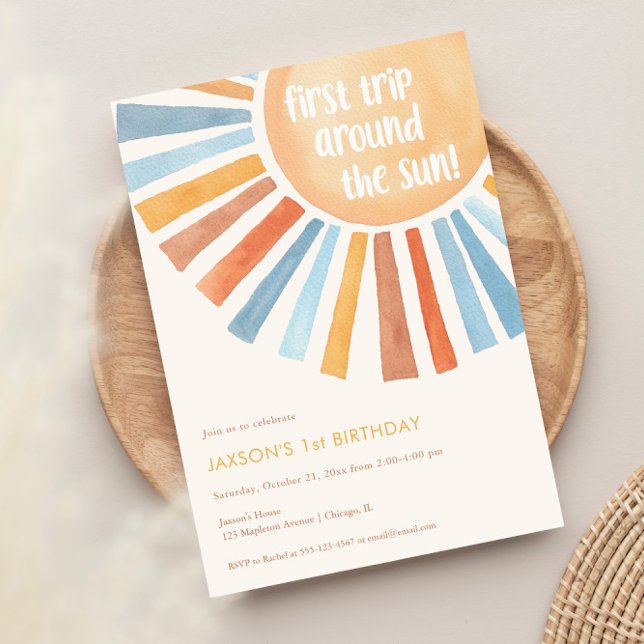 Invitation Premier voyage autour du Sun Boho 1er anniversaire (Créateur téléchargé)