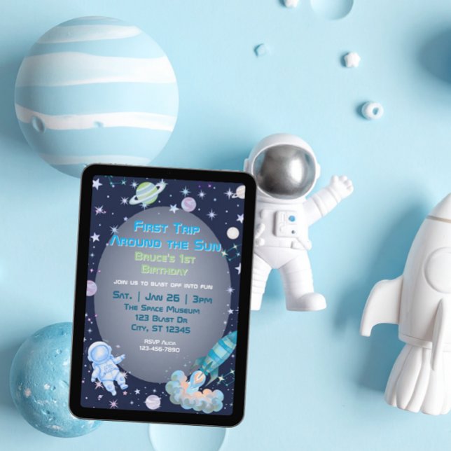 Invitation Premier Voyage, Espace Bleu Vert 1er Anniversaire (Créateur téléchargé)