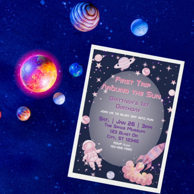 Invitation Premier Voyage, Espace Rose Violet 1er Anniversair (Créateur téléchargé)