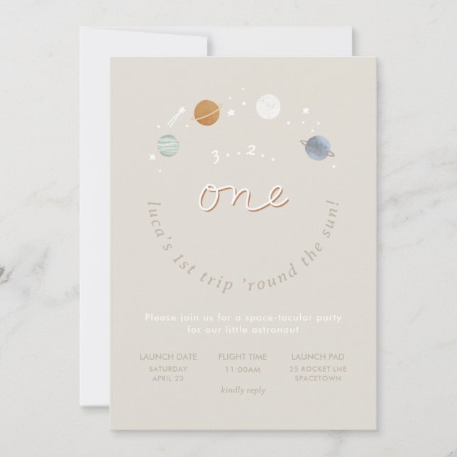 Invitation Premier voyage Espace Thème 1er anniversaire Invit (Devant)