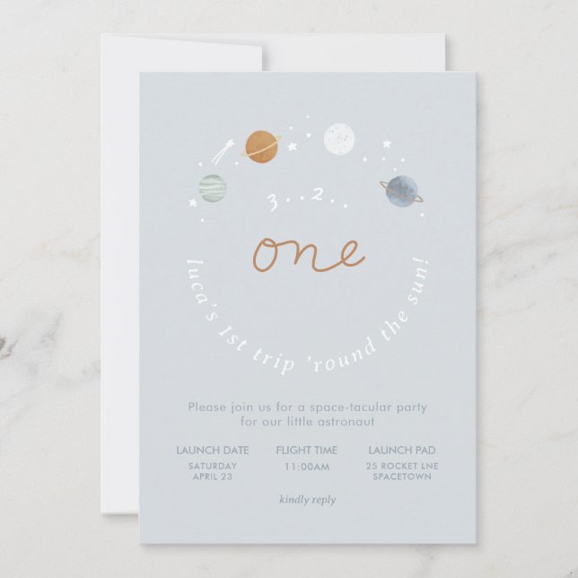 Invitation Premier voyage Espace Thème 1er anniversaire Invit (Devant)