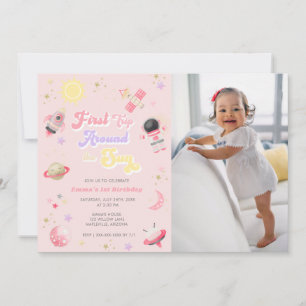 Invitation Premier voyage rose autour du soleil Premier anniv