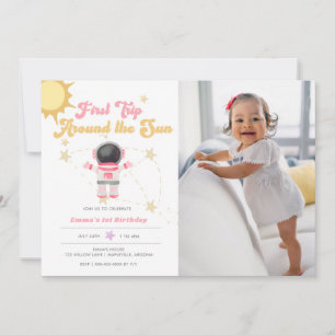 Invitation Premier voyage rose autour du soleil Premier anniv