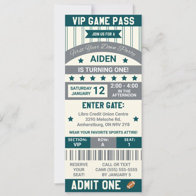 Invitation Première Année ! Billets de football Anniversaire (Devant)