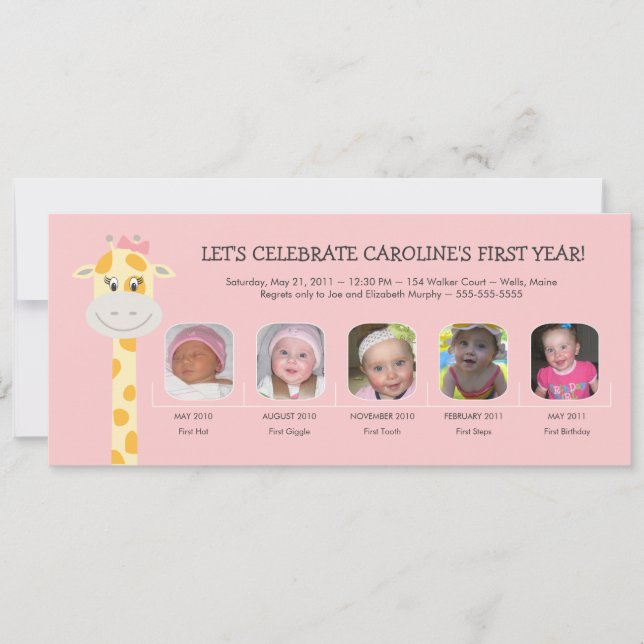 Invitation Première année d'anniversaire de la petite fille (Devant)