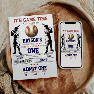 Invitation Première année de baseball bas 1ère fête d'anniver