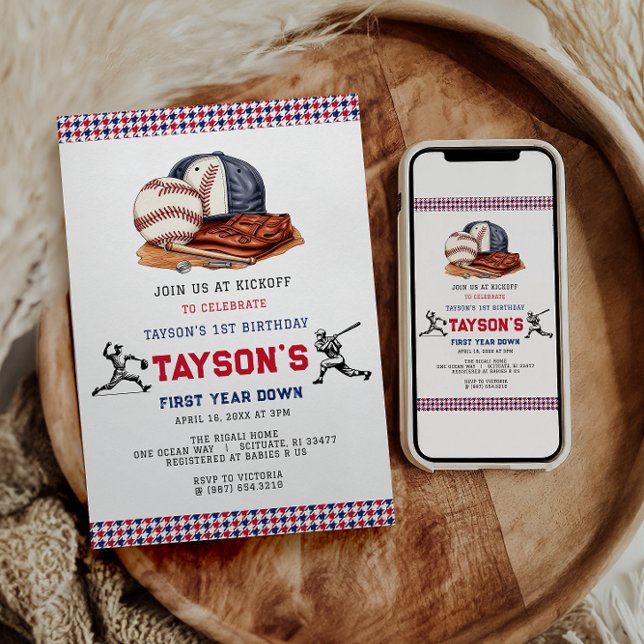 Invitation Première année de baseball bas 1ère fête d'anniver (Créateur téléchargé)