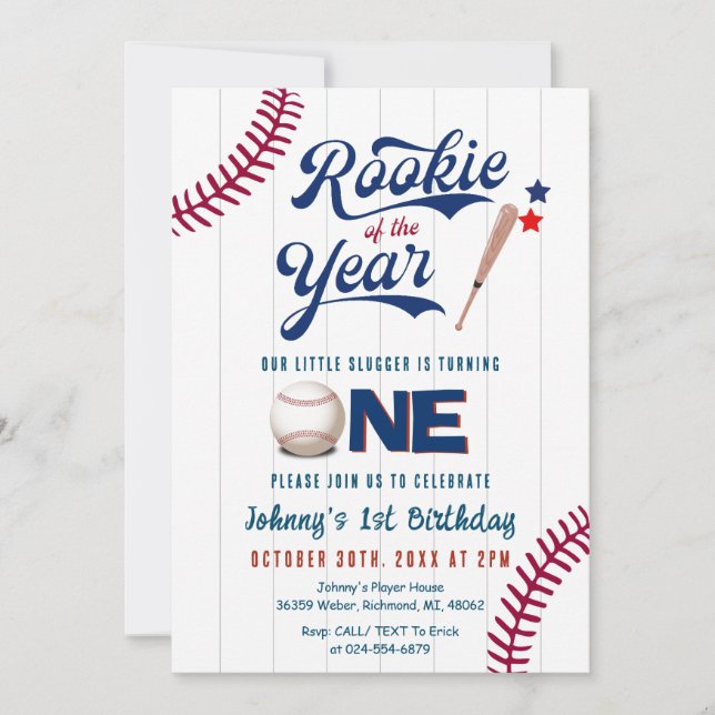 Invitation Première année de baseball Rookie de l'année (Devant)