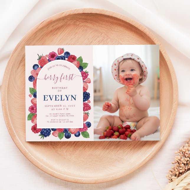 Invitation Première année de bébé à l'aquarelle de fruits pou (Créateur téléchargé)