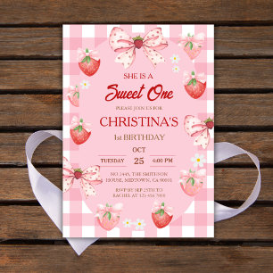Invitation Première année de Berry fille gingham rose fraise