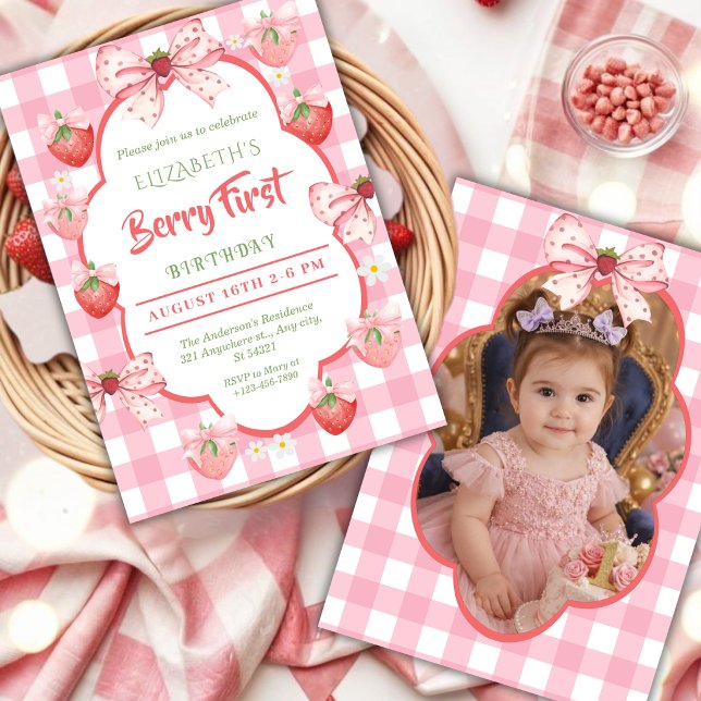 Invitation Première année de Berry photo de fraise (Créateur téléchargé)