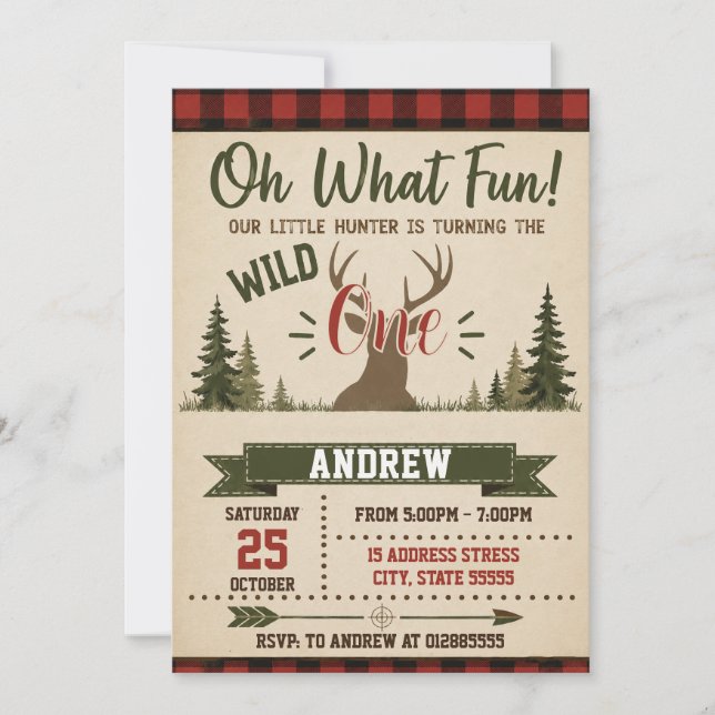 Invitation Première année de chasse personnelle pour un anniv (Devant)