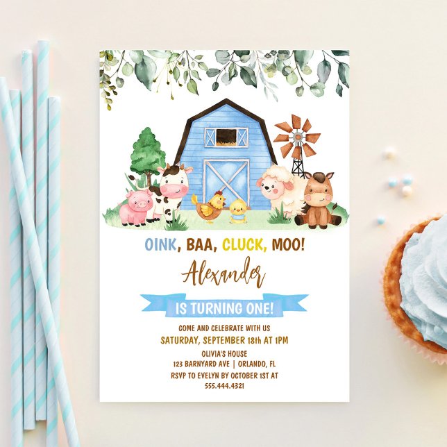 Invitation Première année de l'enfant de la ferme Animaux de  (Créateur téléchargé)