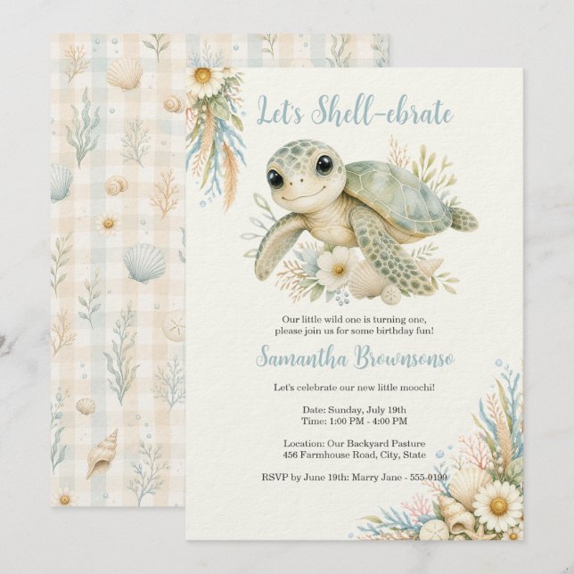 Invitation Première année de Tortue Marine (Devant / Derrière)