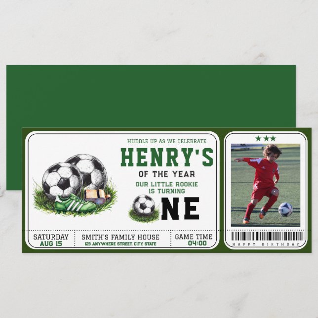 Invitation Première année | Football 1er anniversaire (Devant / Derrière)