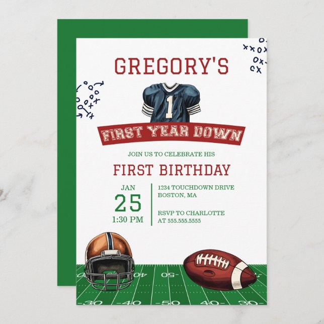 Invitation Première année Football bas 1er anniversaire (Devant / Derrière)