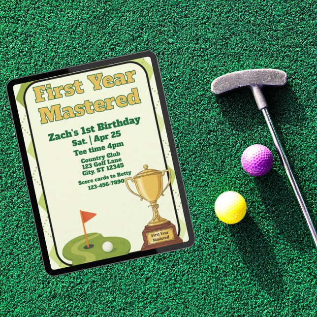 Invitation Première année maîtrisée, golf pour le 1er anniver (Créateur téléchargé)