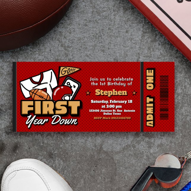Invitation Première année terminée - Billet de football (First Year Down - Football Ticket Invitation)