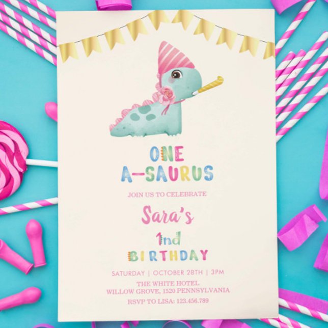 Invitation Première Aquarelle Anniversaire Dinosaur Or (Créateur téléchargé)