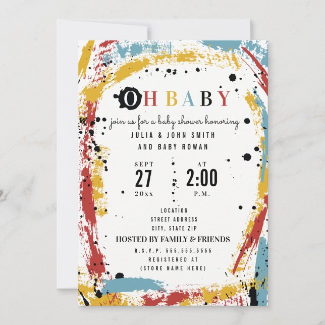 Invitation Première brosse Abstrait Unisex Oh Baby shower (Devant)