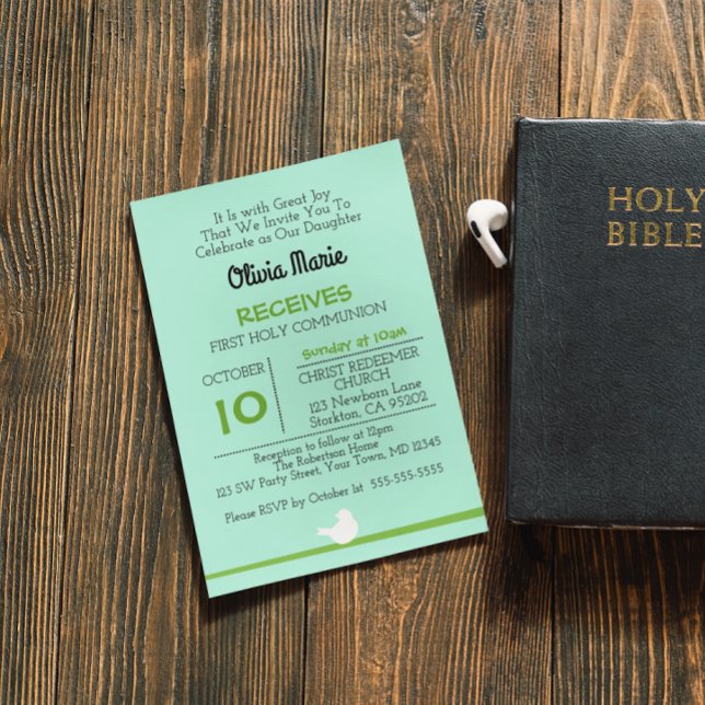 Invitation Première colombe communion sur la branche Bleue In (Créateur téléchargé)