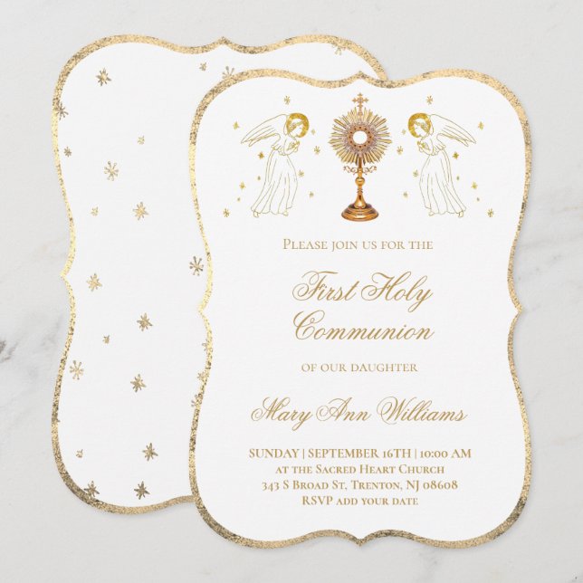 Invitation Première communion angéliques catholiques Eucharis (Devant / Derrière)