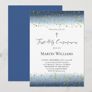 Invitation première communion aquarelle bleue