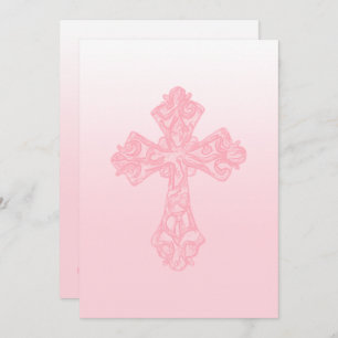 Invitation Première Communion Aquarelle Croix rose