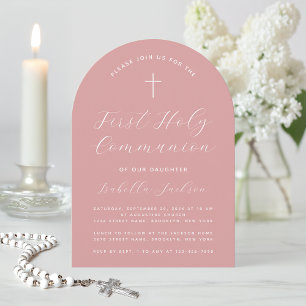 Invitation Première communion Arche rose poudré Fille simple 