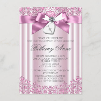Invitation Première communion au ruban rose
