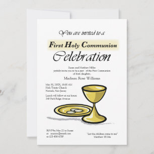 Invitation Première Communion Calice d'or, Patène