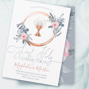 Invitation première communion catholique décoration florale