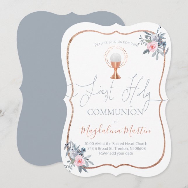 Invitation Première communion catholique fille (Devant / Derrière)