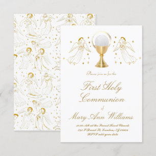 Invitation Première communion catholique fille ange d'or desi