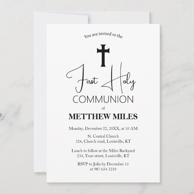 Invitation Première communion catholique minimaliste (Devant)