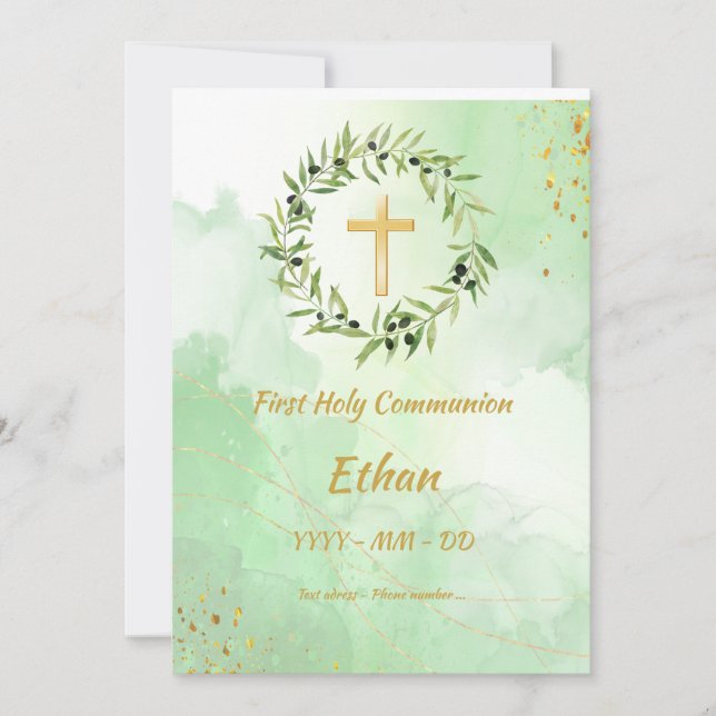 Invitation Première Communion - Cercle olivier (Devant)