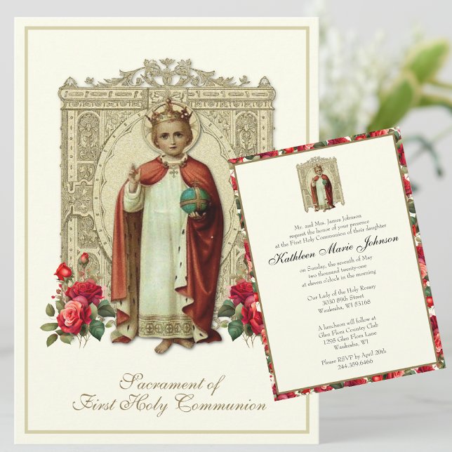 Invitation Première communion Christ le roi Roses (Créateur téléchargé)