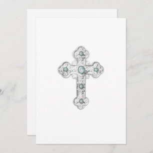 Invitation Première communion Croix d'argent ornée