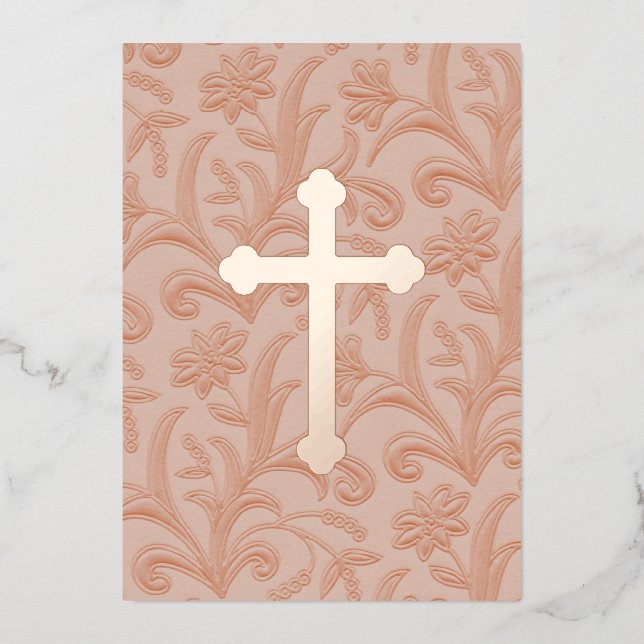 Invitation Première communion Croix "Embossée" (Recto)
