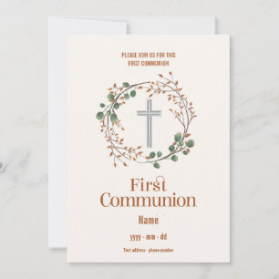 Invitation Première Communion - Croix fleurie
