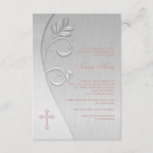 Invitation Première communion croix rose et grise