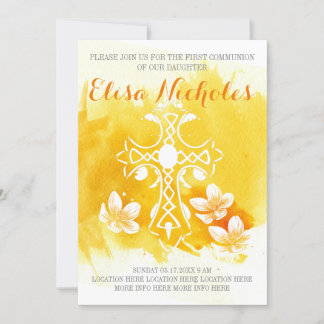 Invitation Première communion d'aquarelle jaune