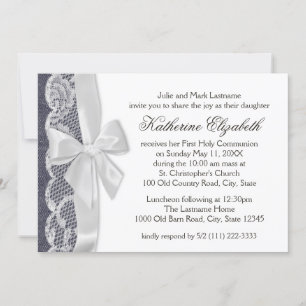 Invitation Première communion de dentelle blanche et de Denim