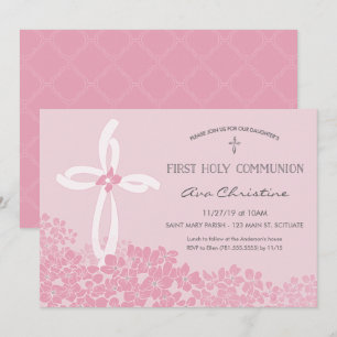 Invitation Première communion de fille avec Croix