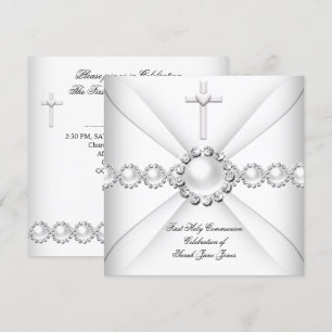 Invitation Première communion de fille Blanc Argent 2