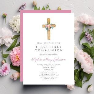 Invitation Première communion de fille de croix florale migno