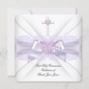 Invitation Première communion de fille Lilac Lace Cœur 2