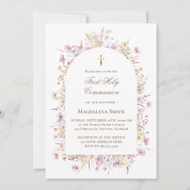 Invitation première communion de fleurs sauvages (Devant)