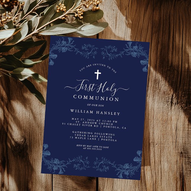 Invitation Première communion de garçons à fleurs de marine v (Créateur téléchargé)